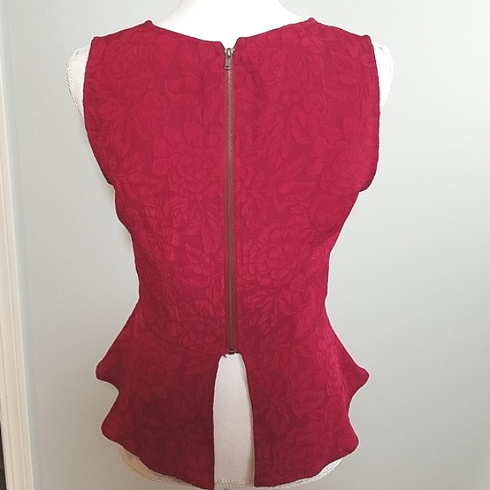 UO Pins and Needles red damask peplum top M - Picture 2 of 8